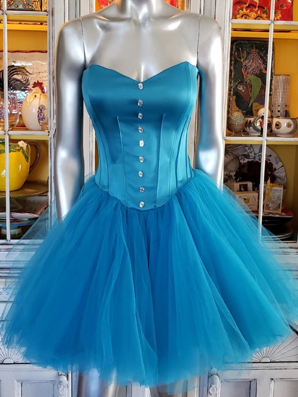 Vintage Betsey Johnson Blue Lace Up Corset Tea Party Tulle TuTu Ballerina Dress - Picture 2 of 16